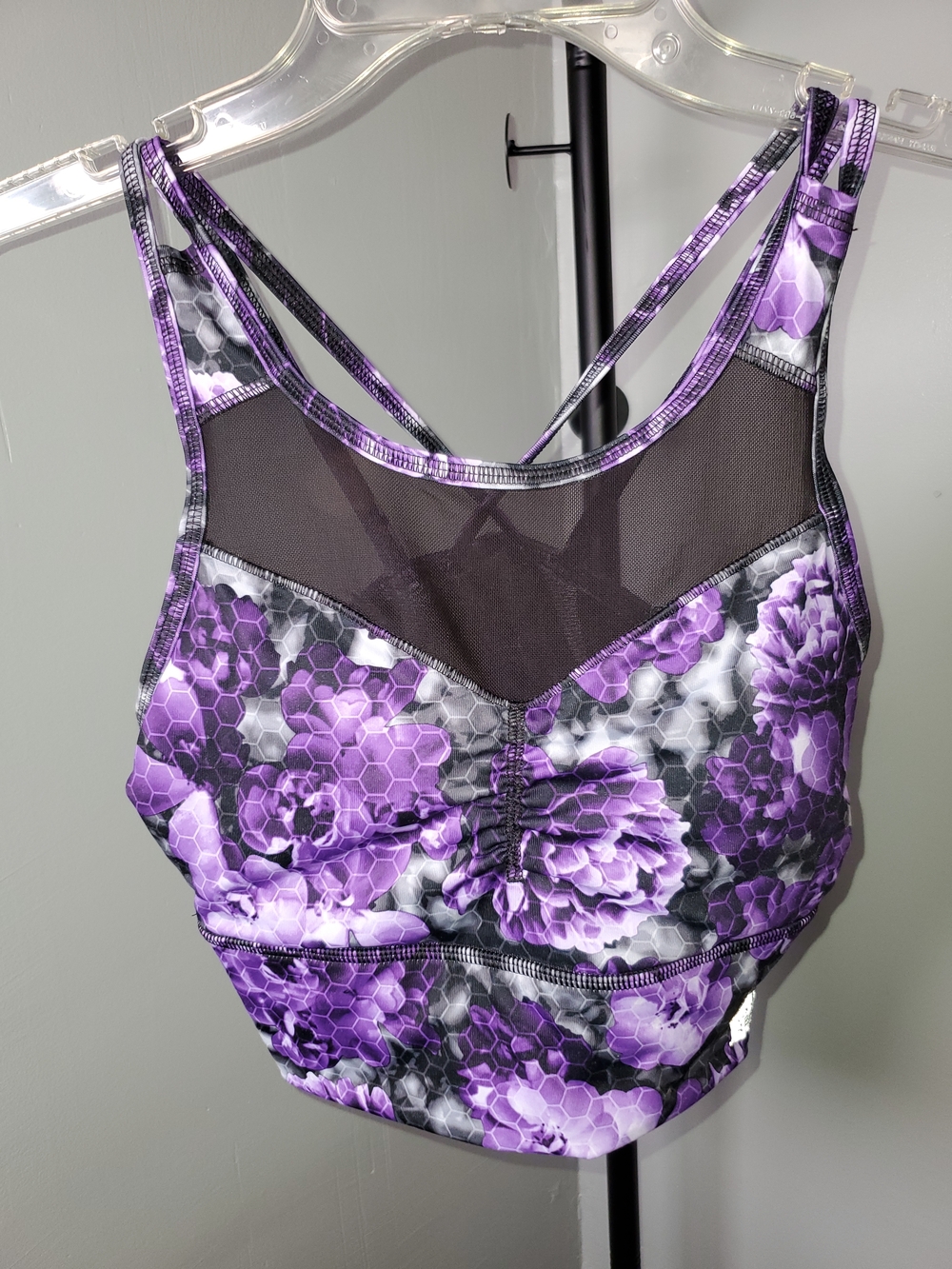Kenneth Cole Purple Floral Mesh-Panel Sports Bralette